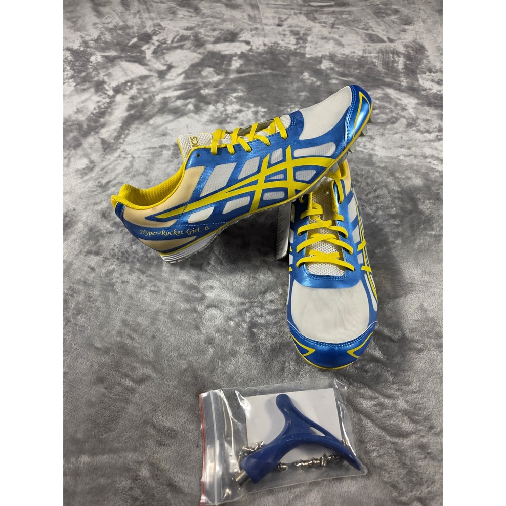 Asics Hyper-Rocket Girl 6 Track Spikes Women US 10 Blue Yellow G355N-6105 w/FLAW